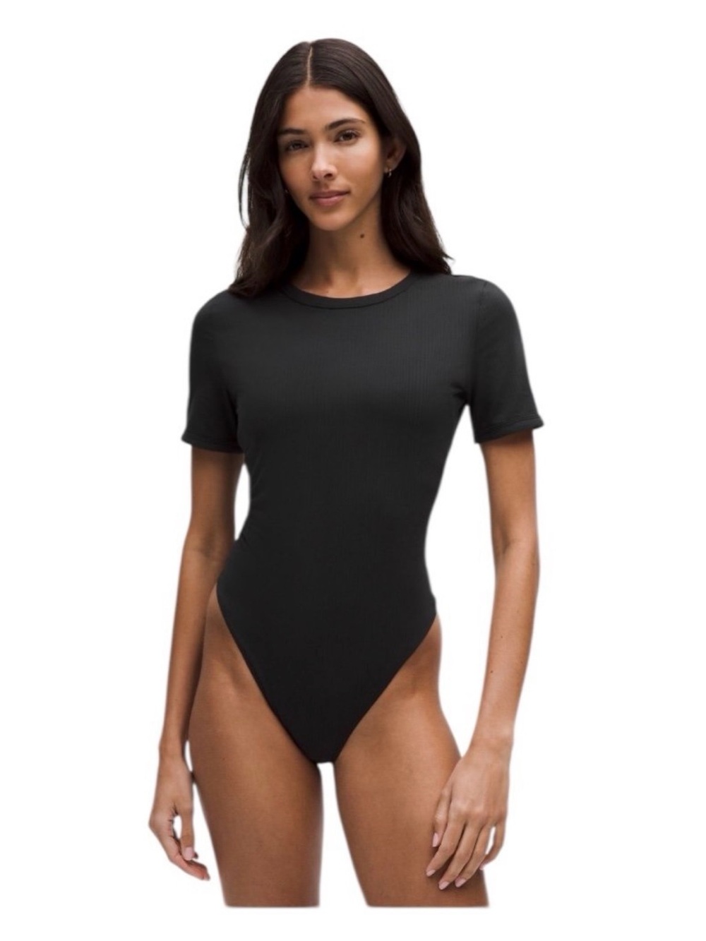 lululemon athletica Black Ribbed Short-Sleeve One-Piece Bodysuit